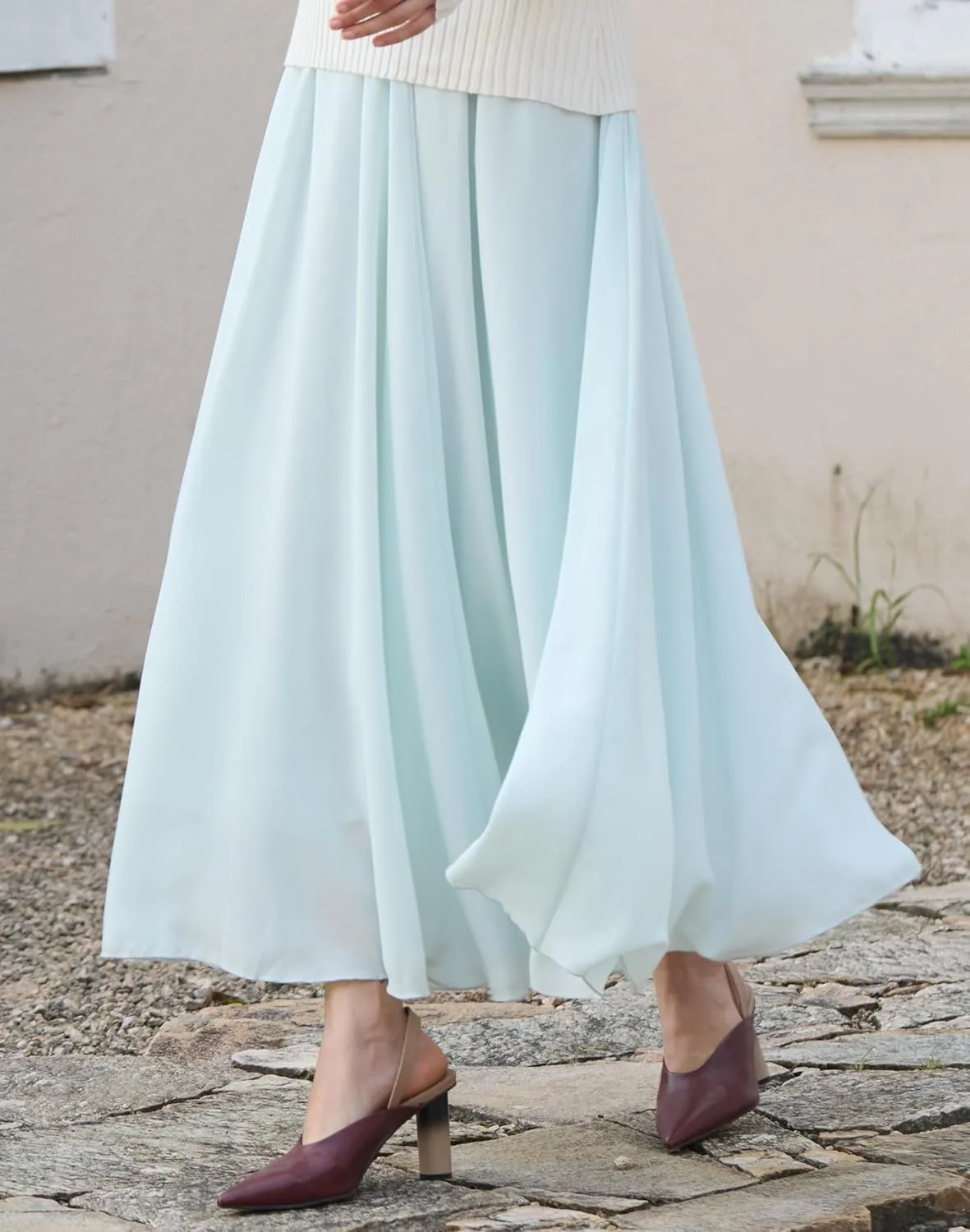 v28 Women Full/Ankle Length Elastic Pleated Retro Maxi Chiffon Long Skirt