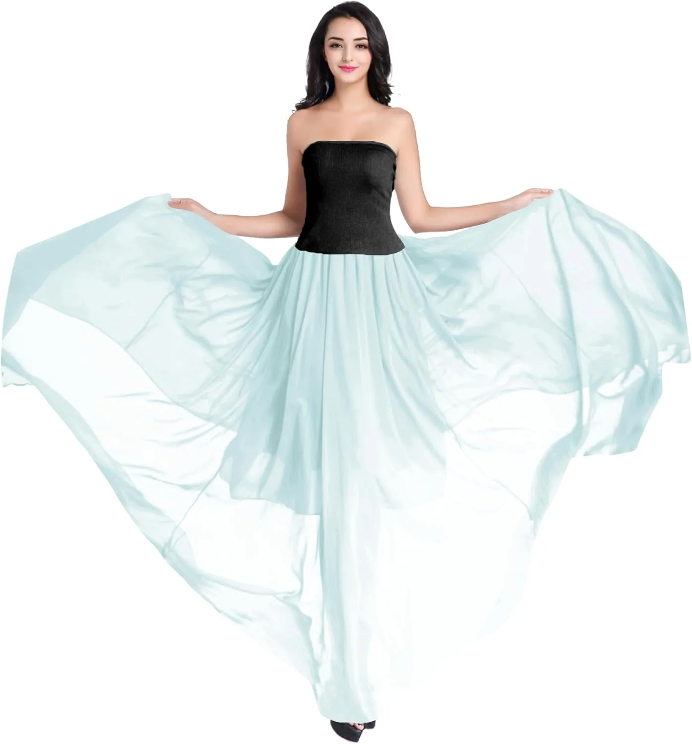 v28 Women Full/Ankle Length Elastic Pleated Retro Maxi Chiffon Long Skirt