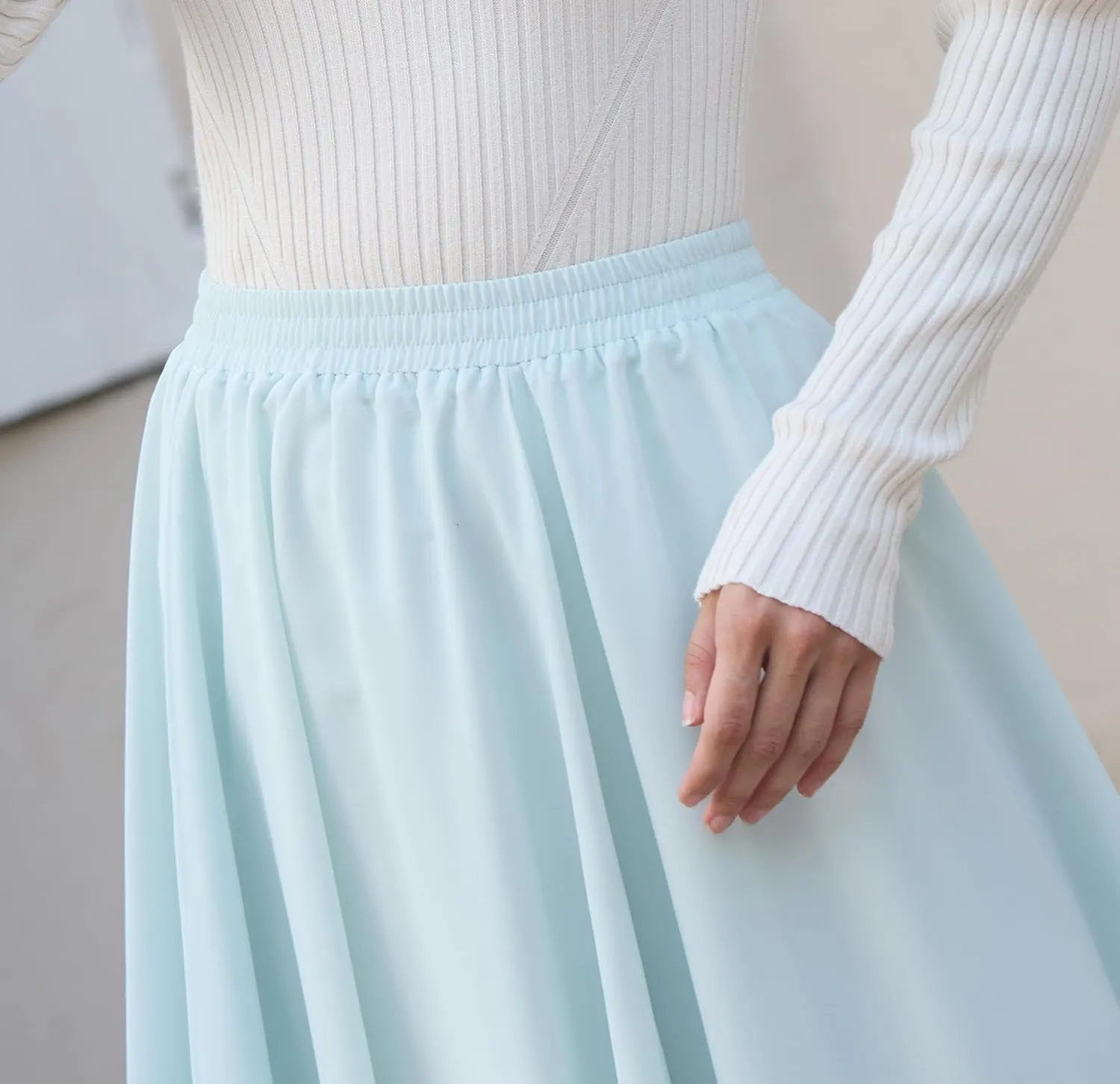 v28 Women Full/Ankle Length Elastic Pleated Retro Maxi Chiffon Long Skirt