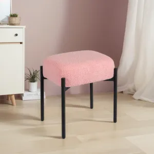 Vanity Stool Chair Faux Fur, 16.3" L x 12.8" W x 17.3" H Soft Ottoman, Makeup Chair Bench Furry Padded Seat with 4 Metal Legs, Footstool Multifunctional Chairs for Bedroom, Living Room, Pink