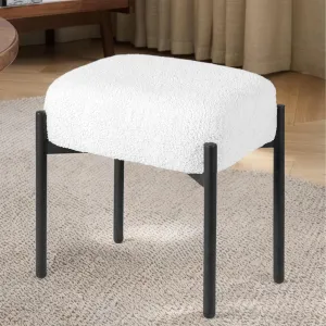Vanity Stool Chair Faux Fur, 16.3" L x 12.8" W x 17.3" H Soft Ottoman, Makeup Chair Bench Furry Padded Seat with 4 Metal Legs, Footstool Multifunctional Chairs for Bedroom, Living Room