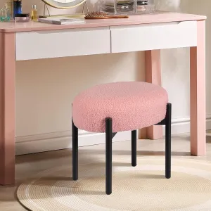 Vanity Stool Chair Faux Teddy Dog Fur, Soft Ottoman Footrest Stool for Vanity, Round Makeup Chair Side Table with Metal Legs, Modern Ottoman Footstool for Bedroom, Living Room (Pink)