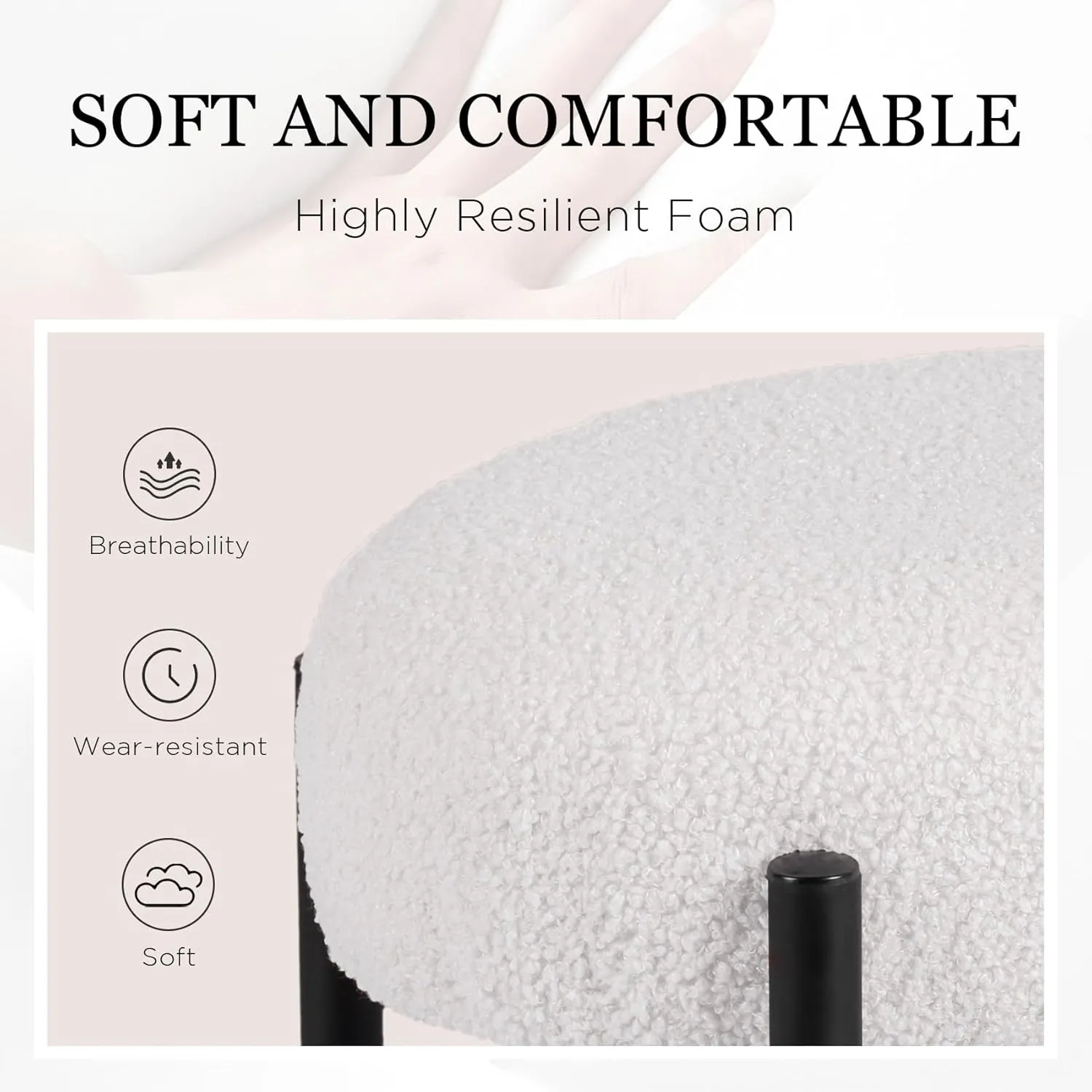 Vanity Stool Chair Faux Teddy Dog Fur, Soft Ottoman Footrest Stool for Vanity, Round Makeup Chair Side Table with Metal Legs, Modern Ottoman Footstool for Bedroom, Living Room, White