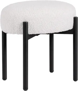 Vanity Stool Chair Faux Teddy Dog Fur, Soft Ottoman Footrest Stool for Vanity, Round Makeup Chair Side Table with Metal Legs, Modern Ottoman Footstool for Bedroom, Living Room, White
