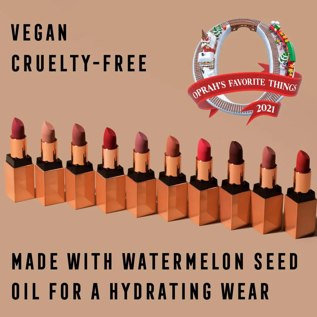 Vegan Lipstick for Women, Matte, Long Lasting, Hydrating Lip Stick with Vitamin E and Watermelon Seed Oil, Vegan Makeup, Paraben and Cruelty Free (Ambitious - Red Color)