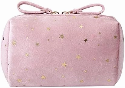Velvet Makeup Bag Y2K Cosmetic Bag Cutecore Stationery Kawaii Toiletry Bag Aesthetic Travel Pouch with Star Pattern (Blue) (Color : Pink)