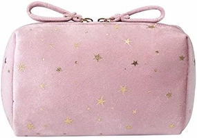 Velvet Makeup Bag Y2K Cosmetic Bag Cutecore Stationery Kawaii Toiletry Bag Aesthetic Travel Pouch with Star Pattern (Blue) (Color : Pink)