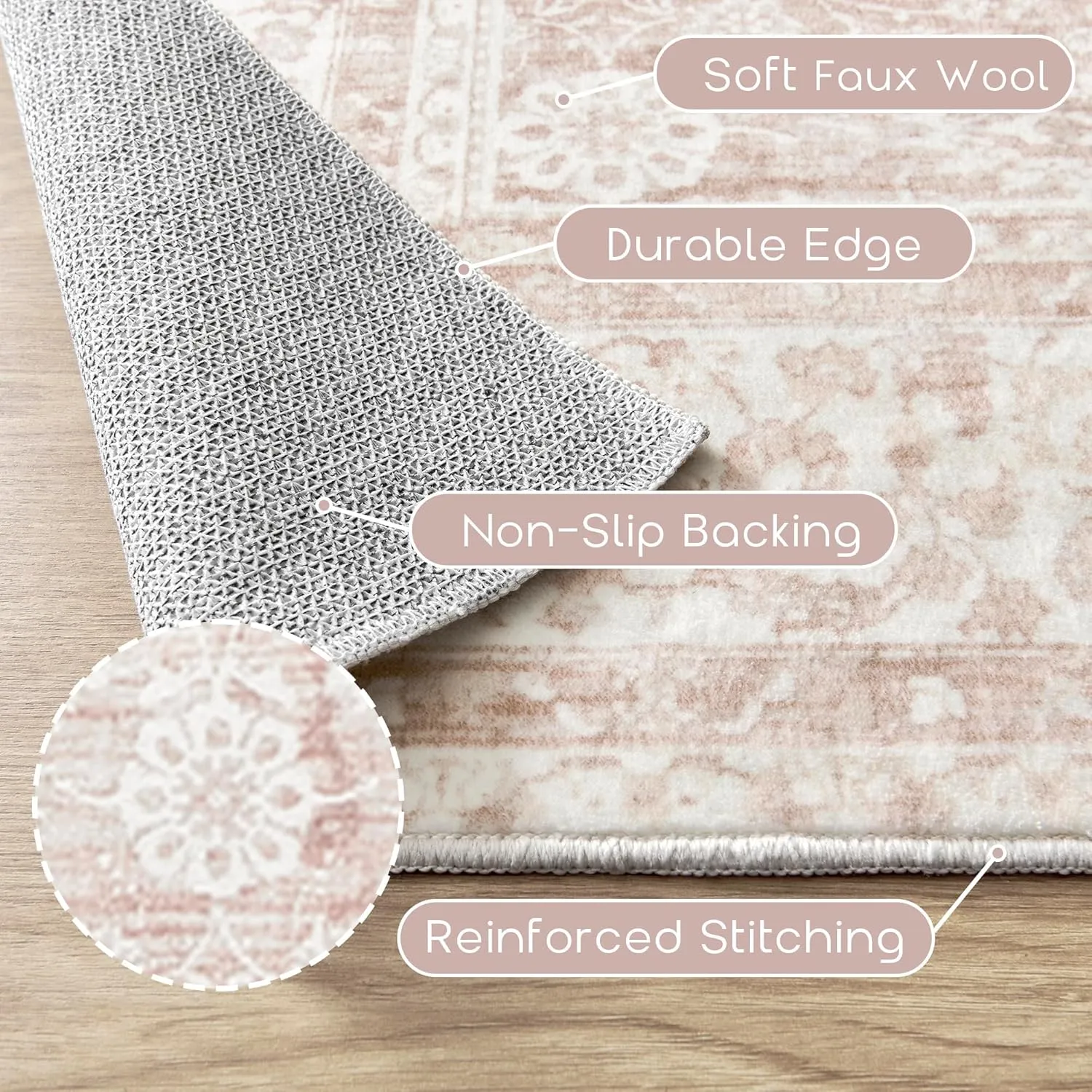 Washable 9x12 Area Rugs for Living Room Big Girls Bedroom Clearance Blush Pink Soft Faux Wool Neutral Boho Floral Extra Large Area Rug for Nursery,9 by 12