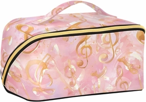 Watercolor Musical Note Golden Pink Toiletry Bag with dividers Lightweight Cosmetic Bags For Women Vertical Free-Standing