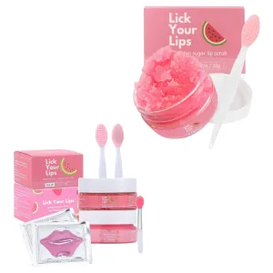 Watermelon Sugar Lip Scrub and 6-in-1 Lip Care Kit With Lip Sleeping Mask, Silicone Brush, Sugar Scrub, Sheet Mask to Reveal Luscious, Soft Lips