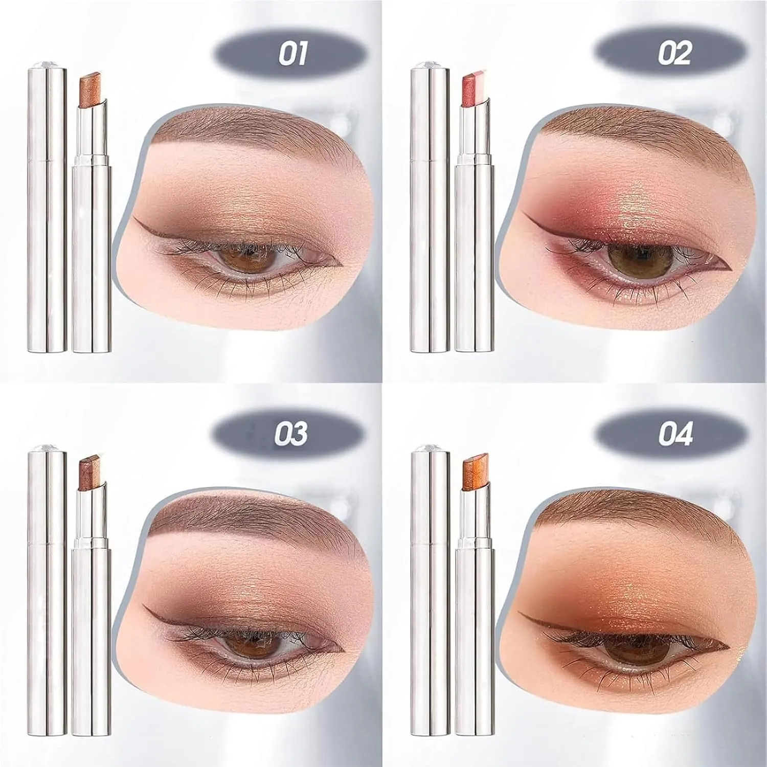 Waterproof Gradient Shimmer Eye-Shadow Stick, Roseionly Gradient Three-Color Eyeshadow Stick, Roseionly 3 Colors Shimmer Eyeshadow Sticks, Eye Shadow Pencil for Layered Eye Makeup (1# 2#)