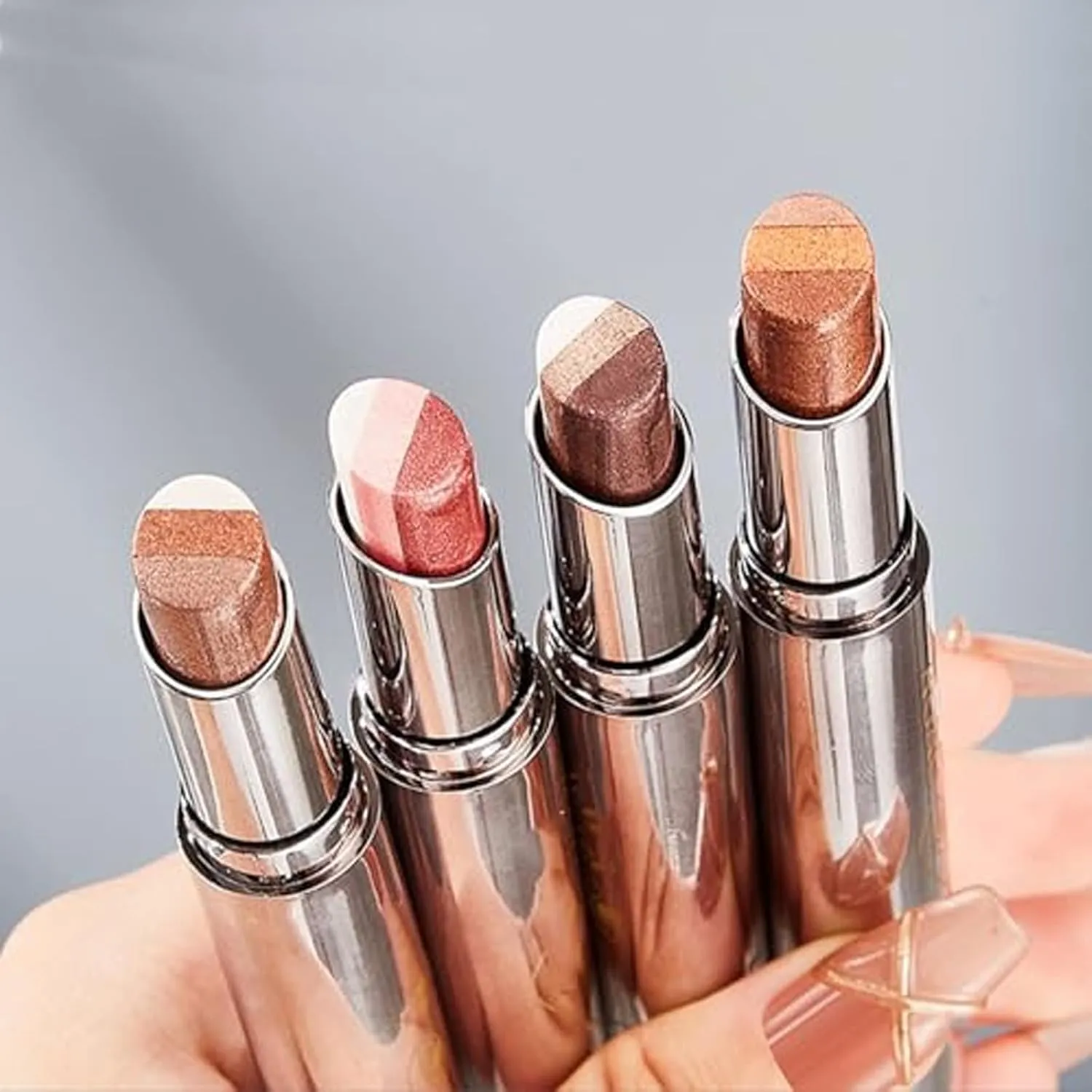 Waterproof Gradient Shimmer Eye-Shadow Stick, Roseionly Gradient Three-Color Eyeshadow Stick, Roseionly 3 Colors Shimmer Eyeshadow Sticks, Eye Shadow Pencil for Layered Eye Makeup (1# 2#)