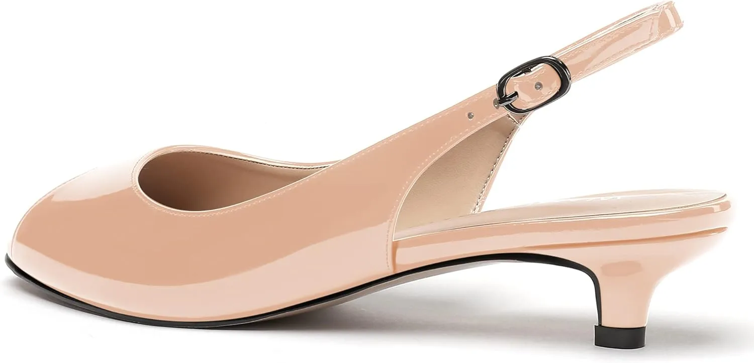 WAYDERNS Women's Peep Toe Patent Leather Ankle Strap Slingback Kitten Heels Low Heel Pumps Evening Work Dress Shoes 1.5 Inch