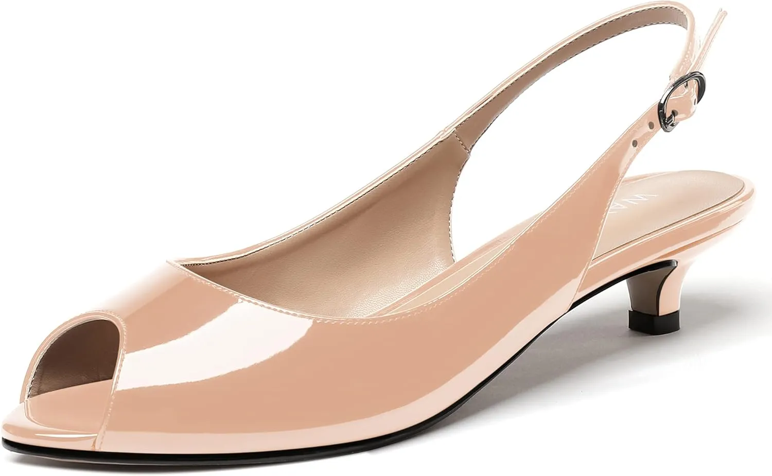 WAYDERNS Women's Peep Toe Patent Leather Ankle Strap Slingback Kitten Heels Low Heel Pumps Evening Work Dress Shoes 1.5 Inch