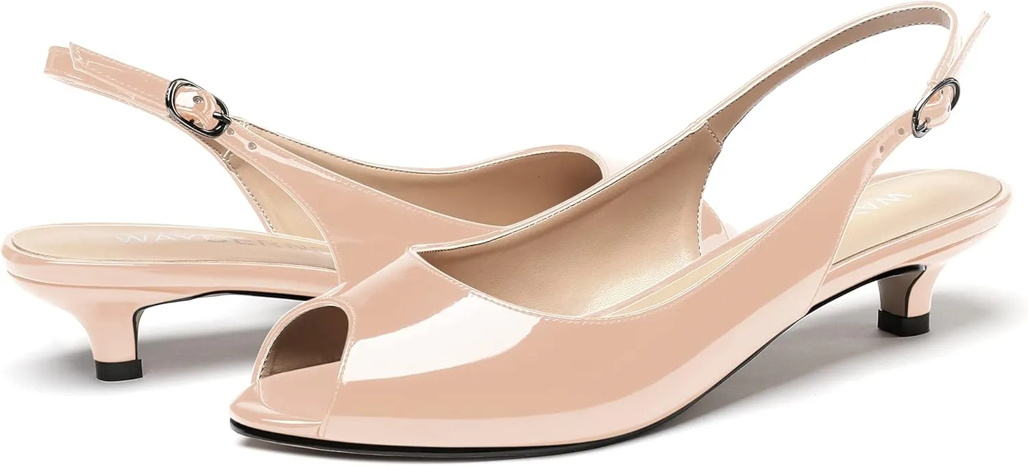 WAYDERNS Women's Peep Toe Patent Leather Ankle Strap Slingback Kitten Heels Low Heel Pumps Evening Work Dress Shoes 1.5 Inch