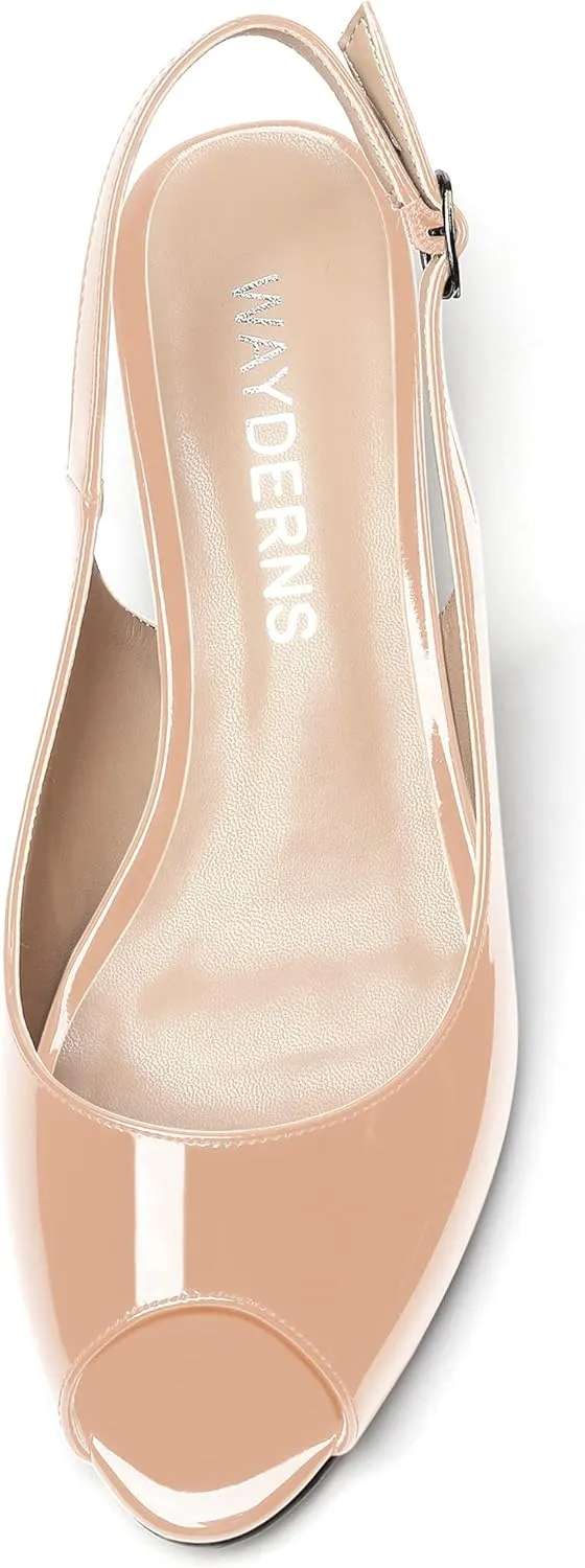 WAYDERNS Women's Peep Toe Patent Leather Ankle Strap Slingback Kitten Heels Low Heel Pumps Evening Work Dress Shoes 1.5 Inch