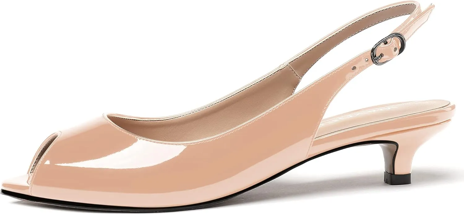 WAYDERNS Women's Peep Toe Patent Leather Ankle Strap Slingback Kitten Heels Low Heel Pumps Evening Work Dress Shoes 1.5 Inch
