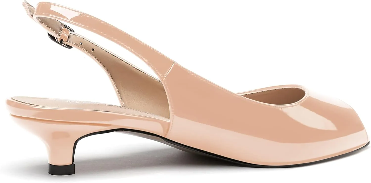 WAYDERNS Women's Peep Toe Patent Leather Ankle Strap Slingback Kitten Heels Low Heel Pumps Evening Work Dress Shoes 1.5 Inch