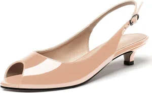 WAYDERNS Women's Peep Toe Patent Leather Ankle Strap Slingback Kitten Heels Low Heel Pumps Evening Work Dress Shoes 1.5 Inch
