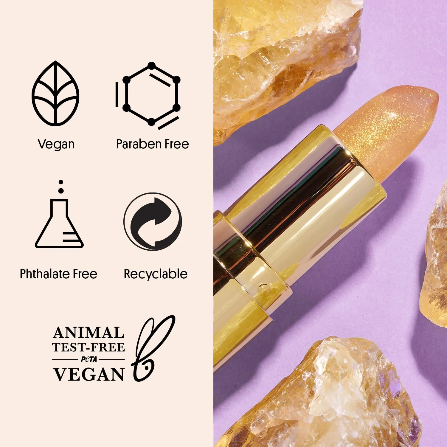 Winky Lux Citrine Balm, pH Lip Balm, Color Changing Lipstick and Tinted, Vegan & Cruelty Free, Hydrate & Plump, Sheer Pink Lipstick, Citrine