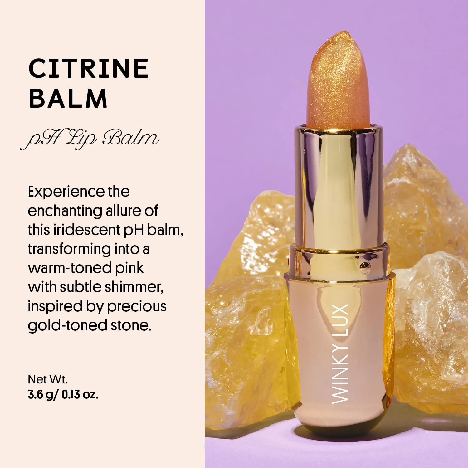 Winky Lux Citrine Balm, pH Lip Balm, Color Changing Lipstick and Tinted, Vegan & Cruelty Free, Hydrate & Plump, Sheer Pink Lipstick, Citrine