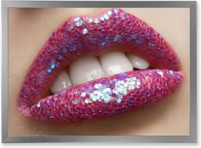 Woman Female Lips Pink Lipstick and Sequins Modern Framed Wall Art