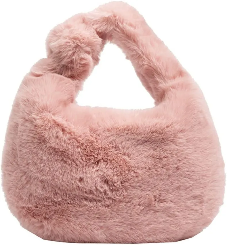 Women Plush Tote Bag Fluffy Underarm Purse Faux Fur Shoulder Handbag Fuzzy Tied Bag Winter Christmas Gifts