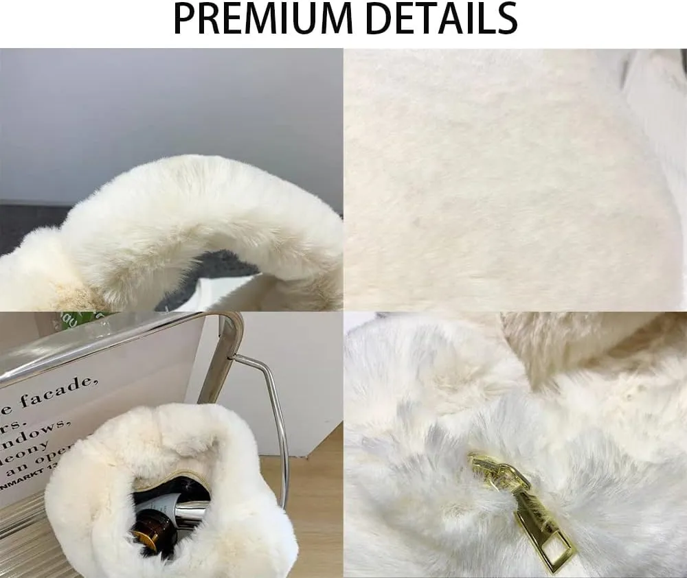 Women Plush Tote Bag Fluffy Underarm Purse Faux Fur Shoulder Handbag Fuzzy Tied Bag Winter Christmas Gifts