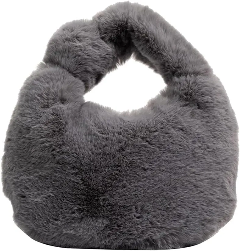 Women Plush Tote Bag Fluffy Underarm Purse Faux Fur Shoulder Handbag Fuzzy Tied Bag Winter Christmas Gifts