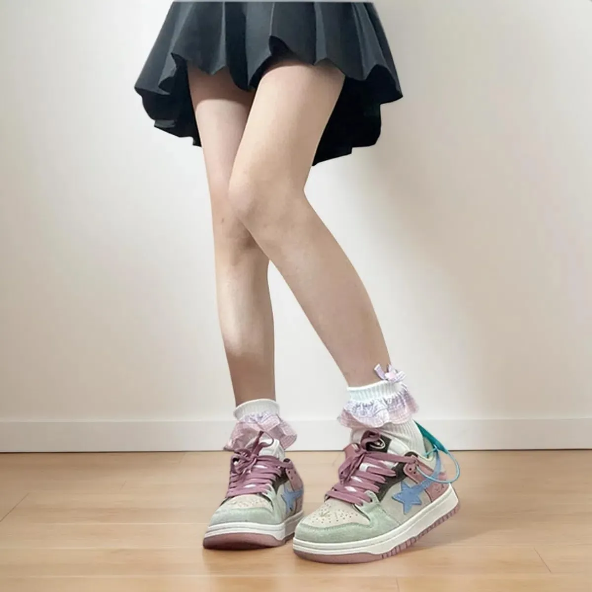Women Y2K Retro Sneakers, Star Patch Platform Trainers, Candy Colors Height Boost Teens Casual Walking Shoes Campus Fashion