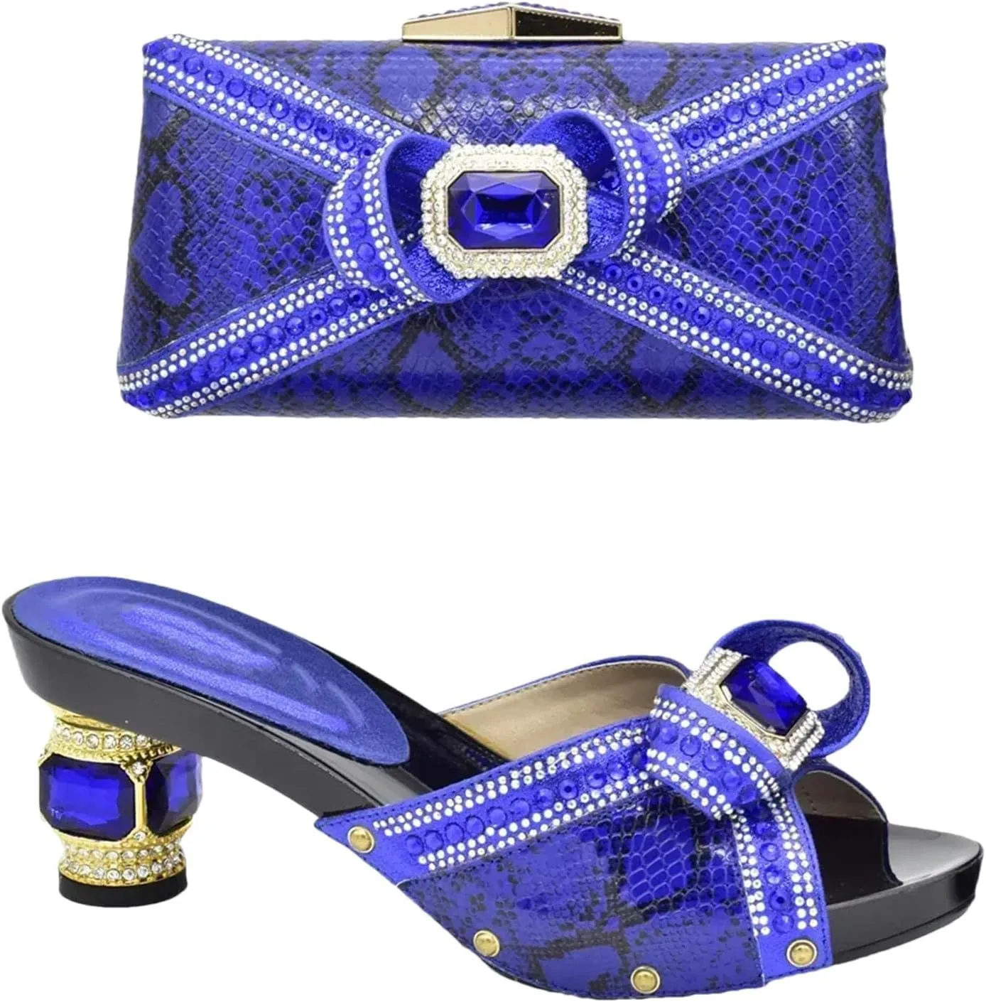 Women's African Luxury Wedding Collection - Italian-Designed Pearl-Embellished Pumps & Sequined Clutch for Plus Size Brides