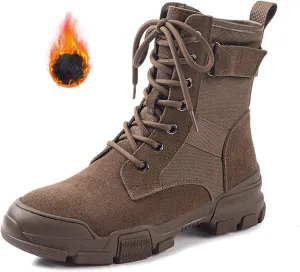 Women's Canvas Chunky Platform Military Work Ankle Boots with Side Zipper Retro Comfortable Round Toe Lace Up Non-slip Combat Booties for Fall Winter Daily Casual Boots