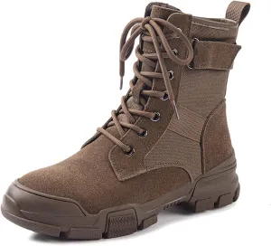 Women's Canvas Chunky Platform Military Work Ankle Boots with Side Zipper Retro Comfortable Round Toe Lace Up Non-slip Combat Booties for Fall Winter Daily Casual Boots