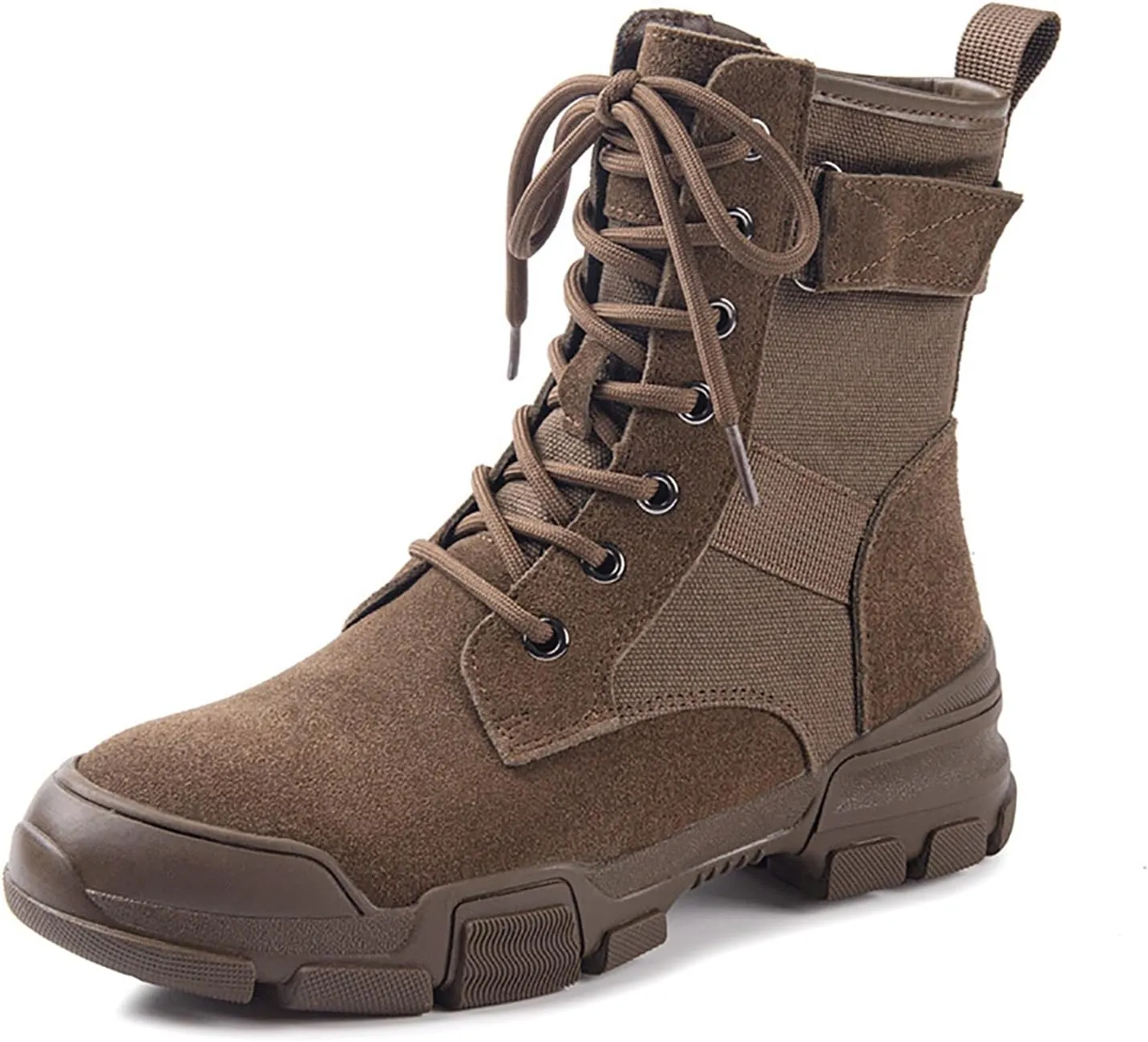 Women's Canvas Chunky Platform Military Work Ankle Boots with Side Zipper Retro Comfortable Round Toe Lace Up Non-slip Combat Booties for Fall Winter Daily Casual Boots