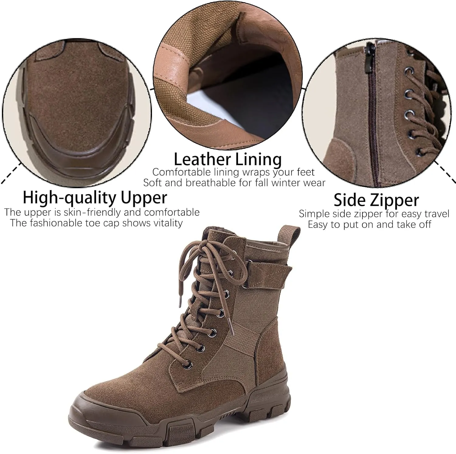 Women's Canvas Chunky Platform Military Work Ankle Boots with Side Zipper Retro Comfortable Round Toe Lace Up Non-slip Combat Booties for Fall Winter Daily Casual Boots