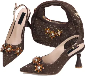 Women's Elegant Pointed-Toe Set - Full Rhinestone Pumps & Gold-Tone Clutch for Luxury Bridal Entrances