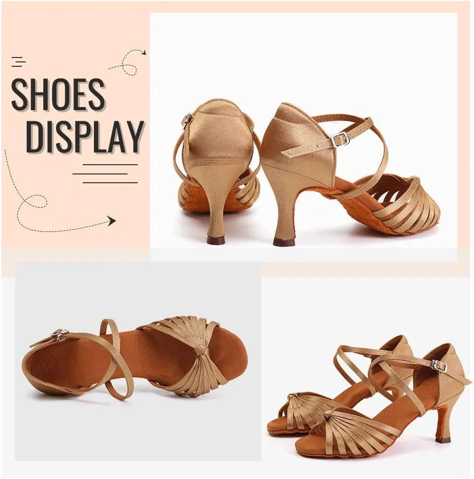 Women's Latin Dance Shoes Satin Professional Ballroom Salsa Practice Performance Dance Heels,Model EM1219