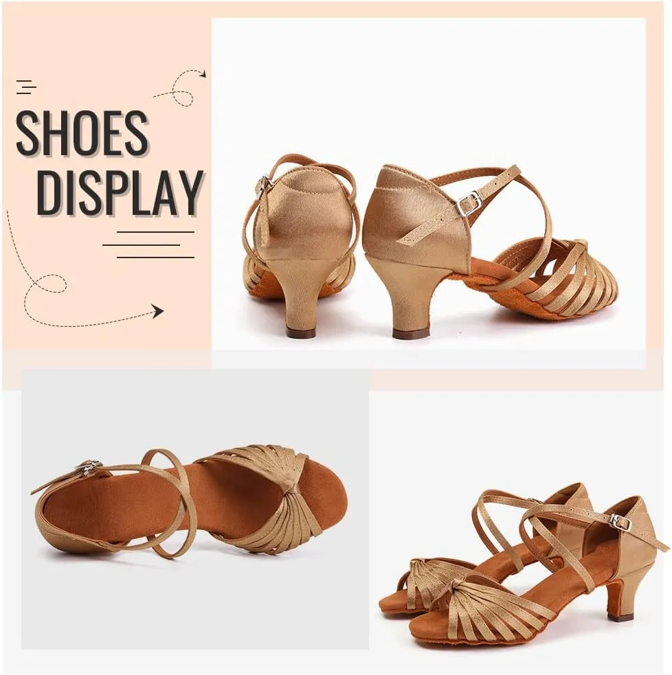 Women's Latin Dance Shoes Satin Professional Ballroom Salsa Practice Performance Dance Heels,Model EM1219