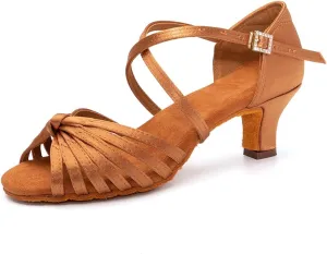 Women's Latin Dance Shoes Satin Professional Ballroom Salsa Practice Performance Dance Heels,Model EM1219