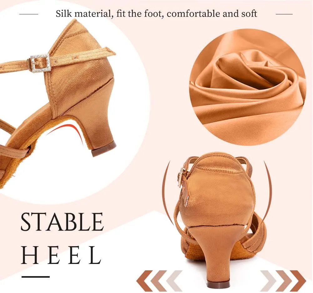 Women's Latin Dance Shoes Satin Professional Ballroom Salsa Practice Performance Dance Heels,Model EM1219