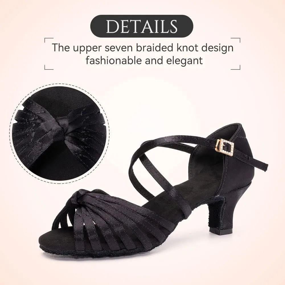 Women's Latin Dance Shoes Satin Professional Ballroom Salsa Practice Performance Dance Heels,Model EM1219