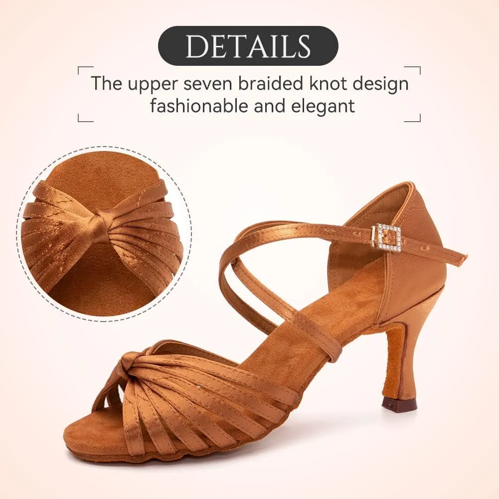 Women's Latin Dance Shoes Satin Professional Ballroom Salsa Practice Performance Dance Heels,Model EM1219