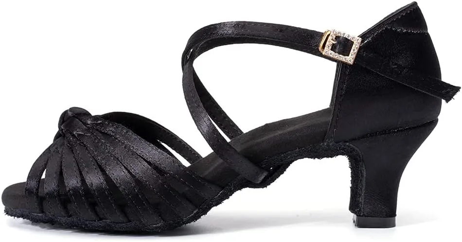 Women's Latin Dance Shoes Satin Professional Ballroom Salsa Practice Performance Dance Heels,Model EM1219