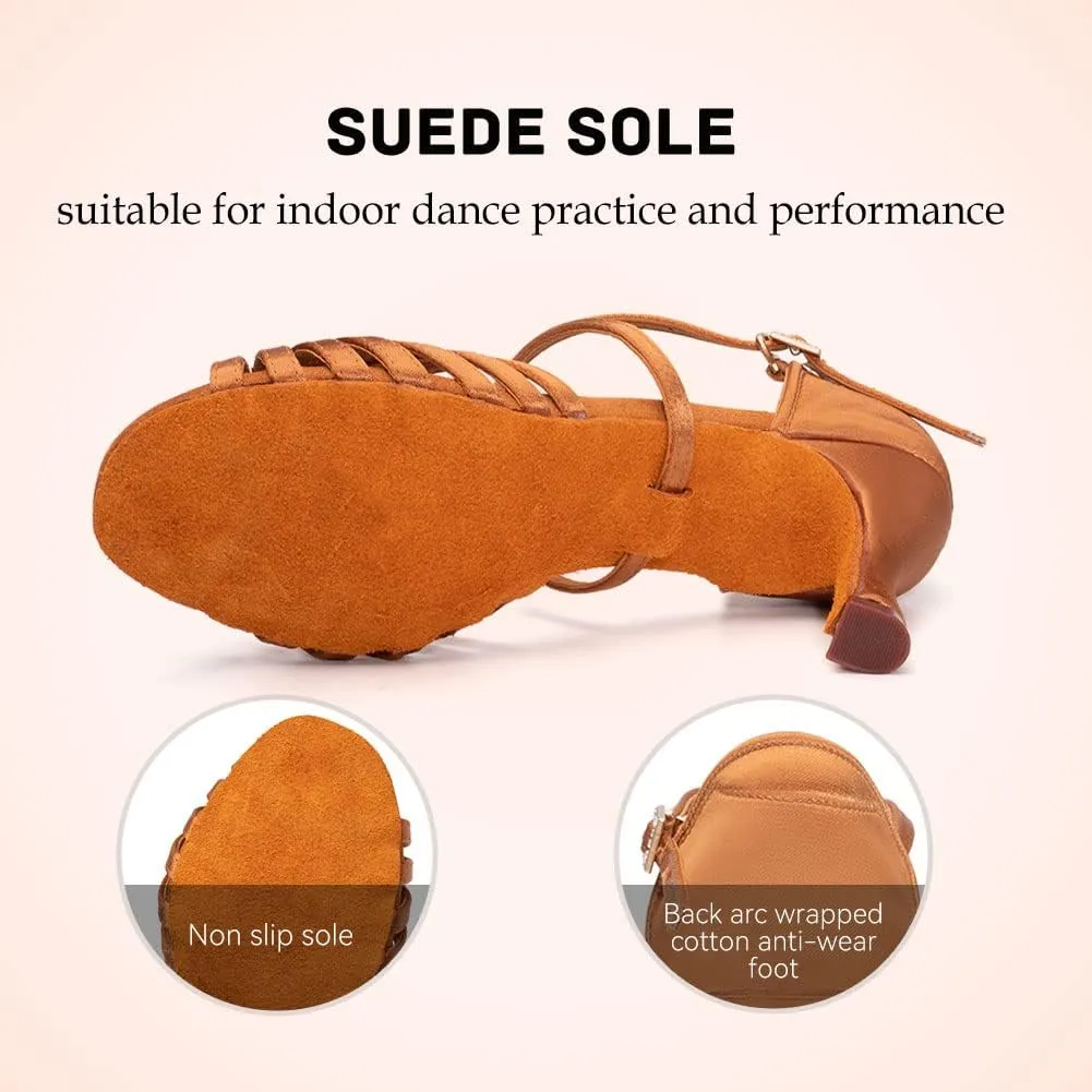 Women's Latin Dance Shoes Satin Professional Ballroom Salsa Practice Performance Dance Heels,Model EM1219