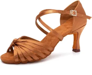 Women's Latin Dance Shoes Satin Professional Ballroom Salsa Practice Performance Dance Heels,Model EM1219