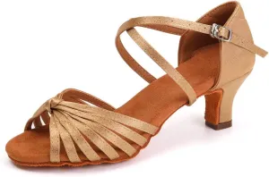 Women's Latin Dance Shoes Satin Professional Ballroom Salsa Practice Performance Dance Heels,Model EM1219