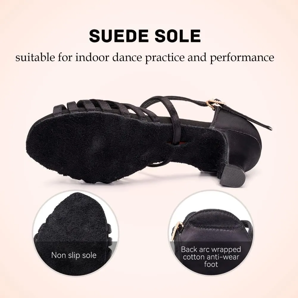 Women's Latin Dance Shoes Satin Professional Ballroom Salsa Practice Performance Dance Heels,Model EM1219