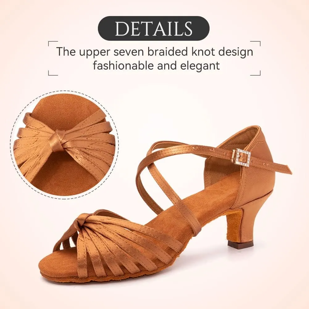 Women's Latin Dance Shoes Satin Professional Ballroom Salsa Practice Performance Dance Heels,Model EM1219
