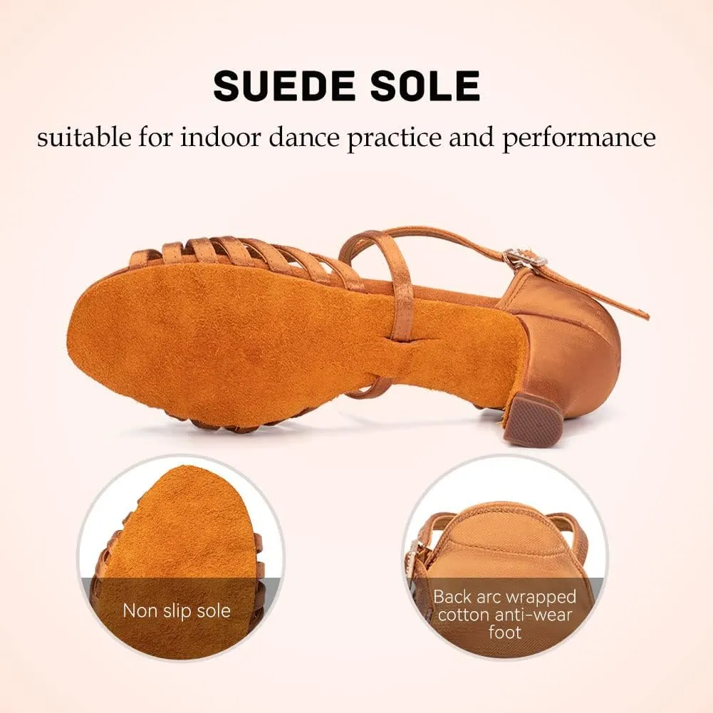 Women's Latin Dance Shoes Satin Professional Ballroom Salsa Practice Performance Dance Heels,Model EM1219