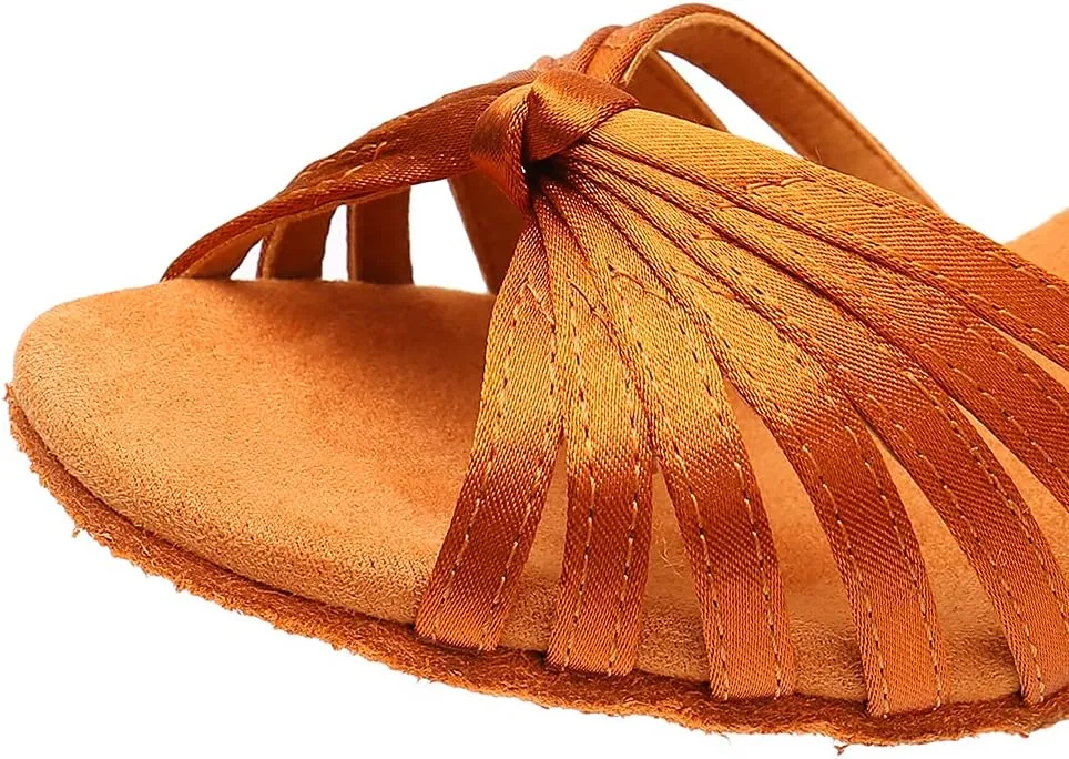Women's Latin Dance Shoes Satin Professional Ballroom Salsa Practice Performance Dance Heels,Model EM1219
